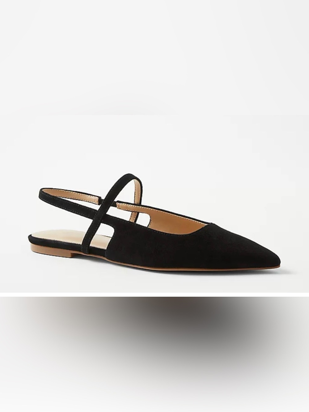 NEW ANN TAYLOR BLACK SUEDE STRAPPY POINTY TOE SLINGBACK FLATS SHOES 6